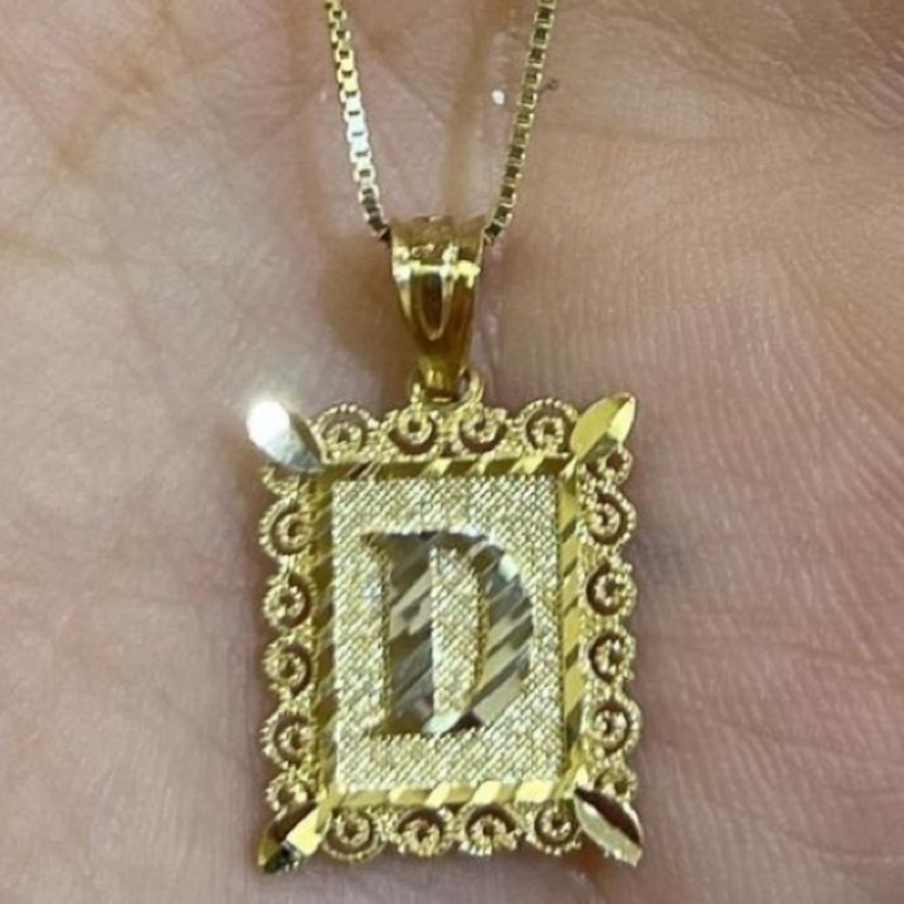 14K Gold Solid Fancy Frame initial Pendant D initial D pendant